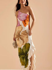 Kira | Resort Vibes Elegant Floral Print One-shoulder Maxi Dress