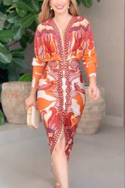 Eva | Sun Escape Unique Print Dolman Midi Dress