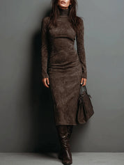 Robine | Long Sleeve Suede Midi Dress