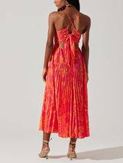 Heather | Coastal Chic Elegant Floral Print Pleats Midi Dress Collection