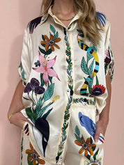 Nika | Resort Vibes Satin unique print shirt & trousers set Fit