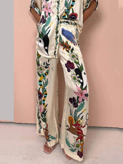 Nika | Resort Vibes Satin unique print shirt & trousers set Fit