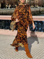 Ashley | Beach Glam Brown long printed dress