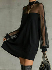 Daisy | Black Mesh Sleeve High‑Neck Midi Dress