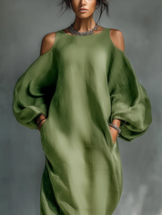 Anika | Green Off-Shoulder Puff Sleeve Maxi Dress