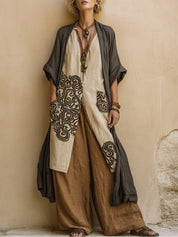 Sophie | Dark Gray & Brown Tribal Print Three-Piece Set