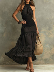 Susie | Bohemian High-necked Ruffled Lace Maxi Dress