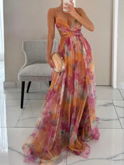 Karen | Painted Floral Print V-Neck Maxi Dress