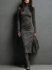 Robine | Long Sleeve Suede Midi Dress